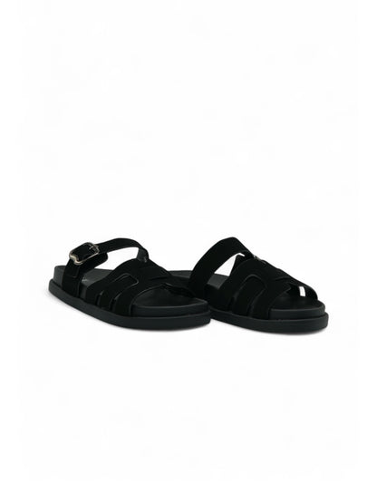 14480 – Sandalias Negras con Hebilla y Tiras Cruzadas