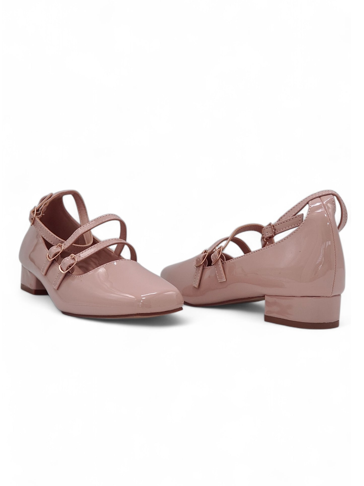 13593 - Zapatos Mary Jane para Mujer en Charol Nude Rosado con Tacón Bajo
