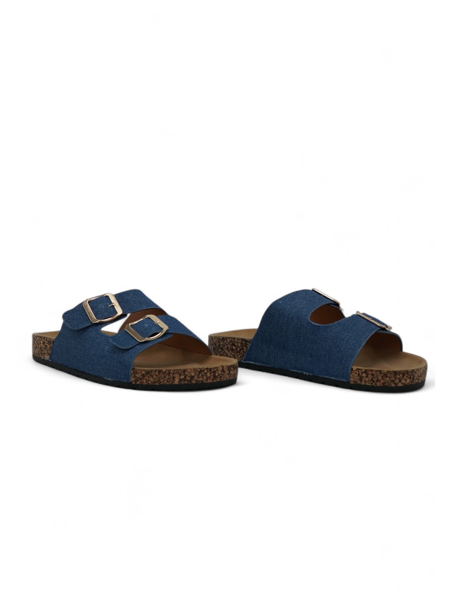 14311 – Sandalias Jeans con Doble Hebilla y Suela de Corcho