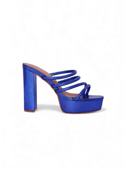 12006 - Sandalias para Mujer en Azul Metálico con Plataforma y Tiras