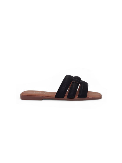 14041 - Sandalias Planas para Mujer en Negro con Tiras Acolchadas