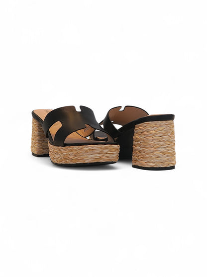 13755 – Sandalias de Tacón – Diseño Casual en Tonos Negro con Detalle Trenzado