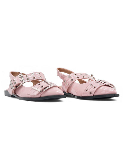 14094 - Zapatos Planos Slingback en Charol Rosado con Hebillas