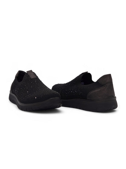 14086 - Tenis Slip-On para Mujer en Negro con Detalles Brillantes
