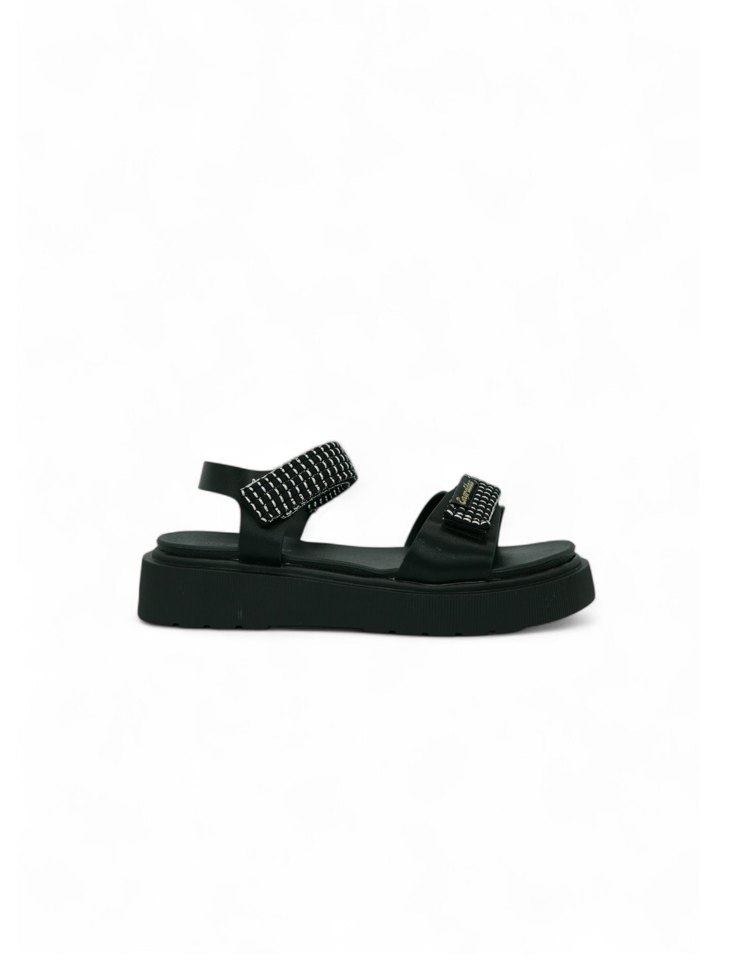 14272 – Sandalias Negras con Plataforma y Detalles de Brillos