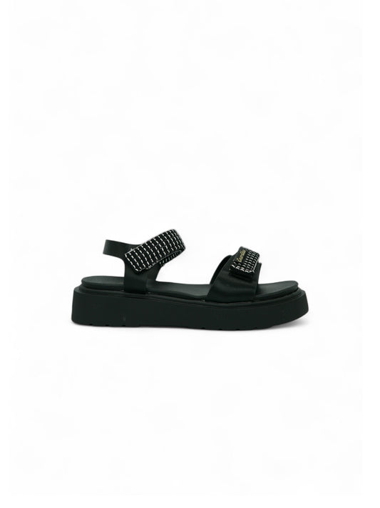 14272 – Sandalias Negras con Plataforma y Detalles de Brillos