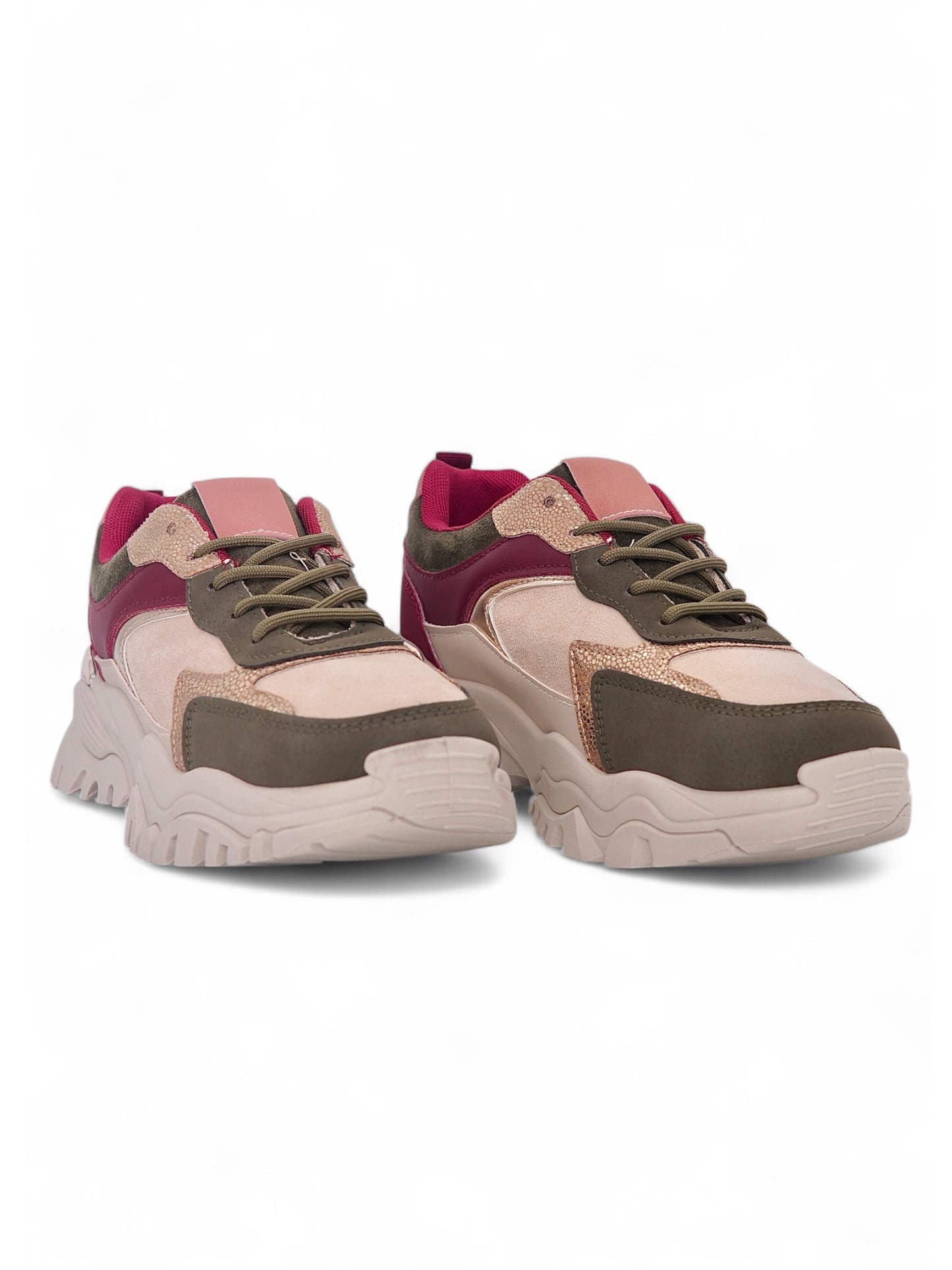 13547 - Tenis Chunky para Mujer en Tonos Burdeos, Rosado y Verde Oliva