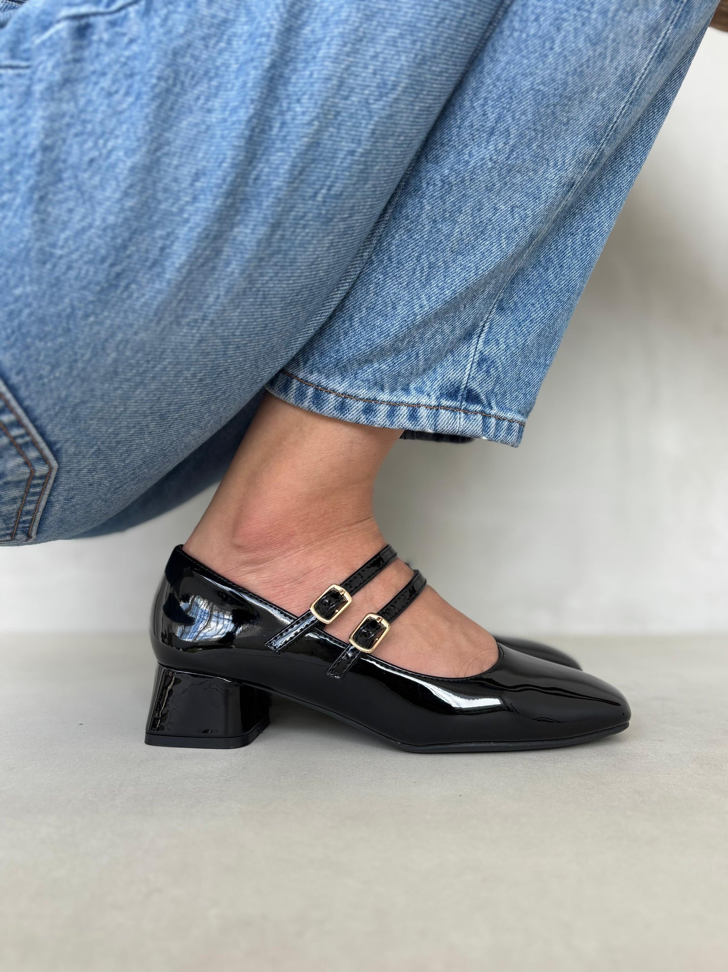 13463 - Zapatos de Tacón Bajo para Mujer en Charol Negro