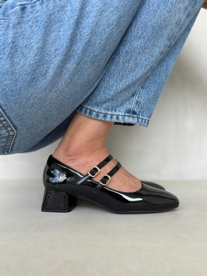 13463 - Zapatos de Tacón Bajo para Mujer en Charol Negro