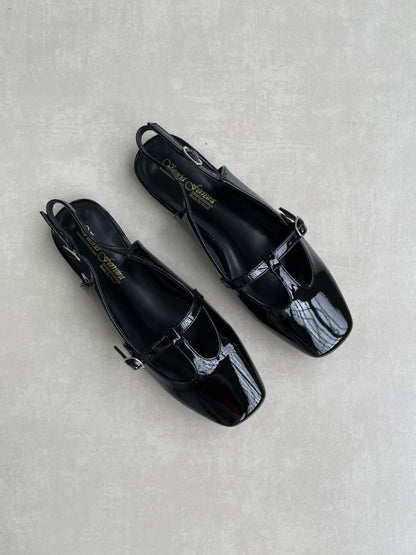 14454 – Bailarinas Negras en Charol con Hebilla Lateral