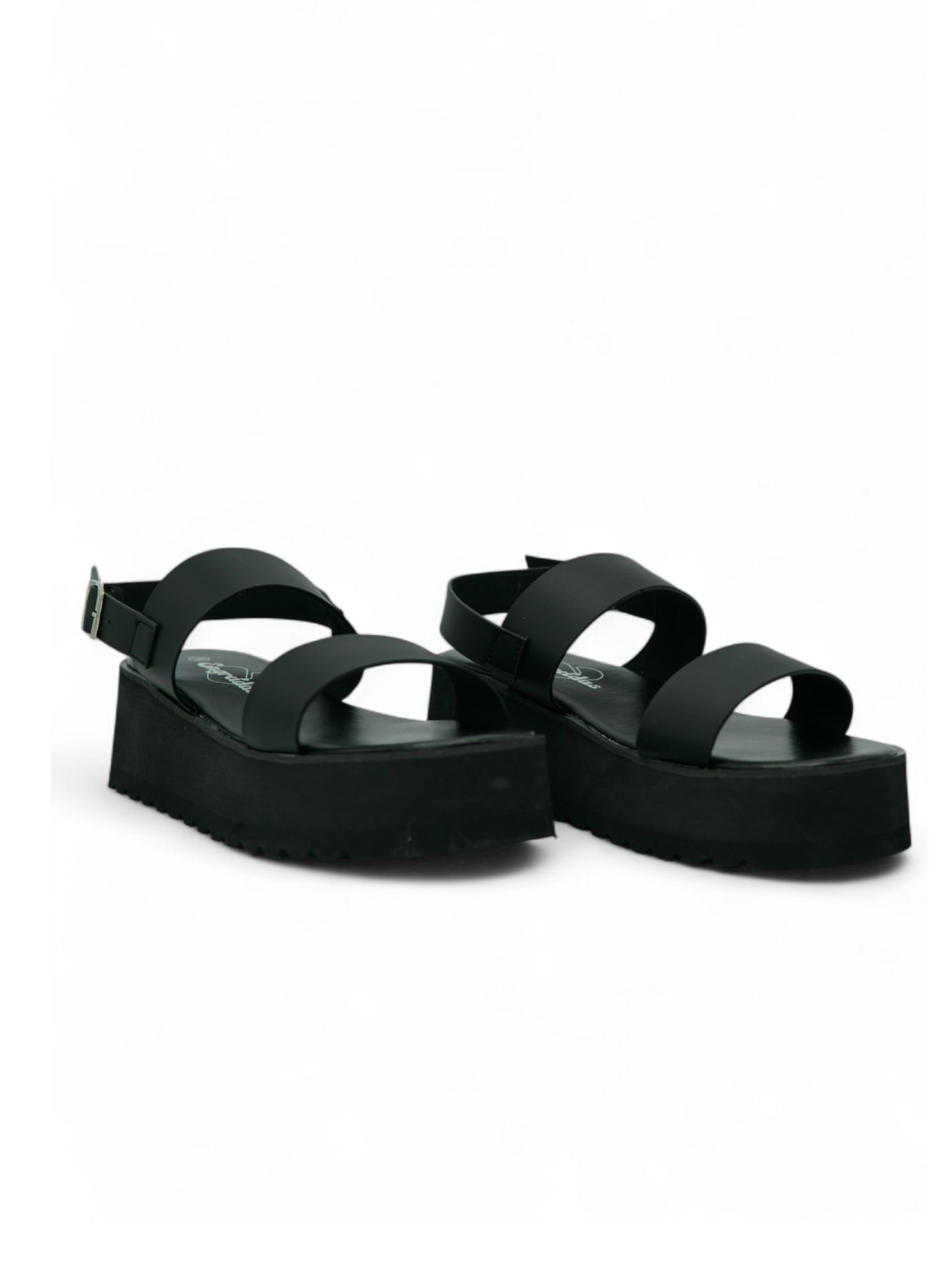 14269 – Sandalias Negras con Plataforma Alta y Hebilla Metálica