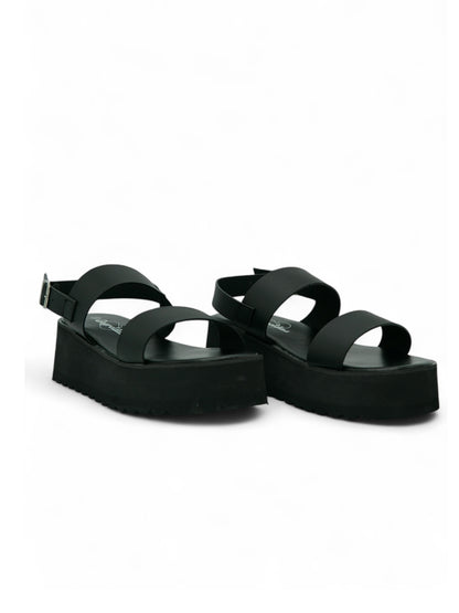 14269 – Sandalias Negras con Plataforma Alta y Hebilla Metálica