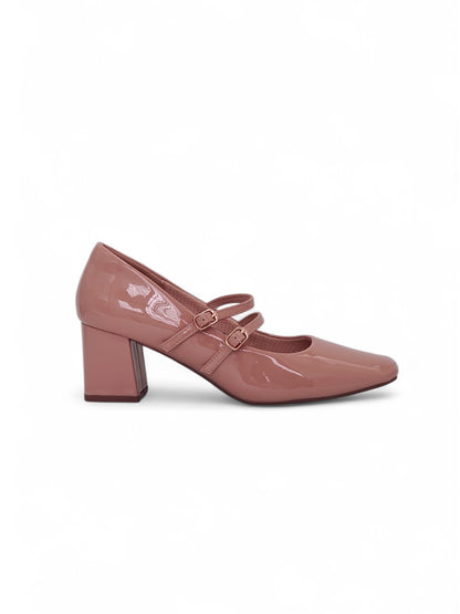 11295 - Zapatos Mary Jane para Mujer en Charol Nude Rosado con Doble Correa