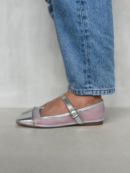 13770 - Bailarinas de Malla con Punta Metalizada Plateada