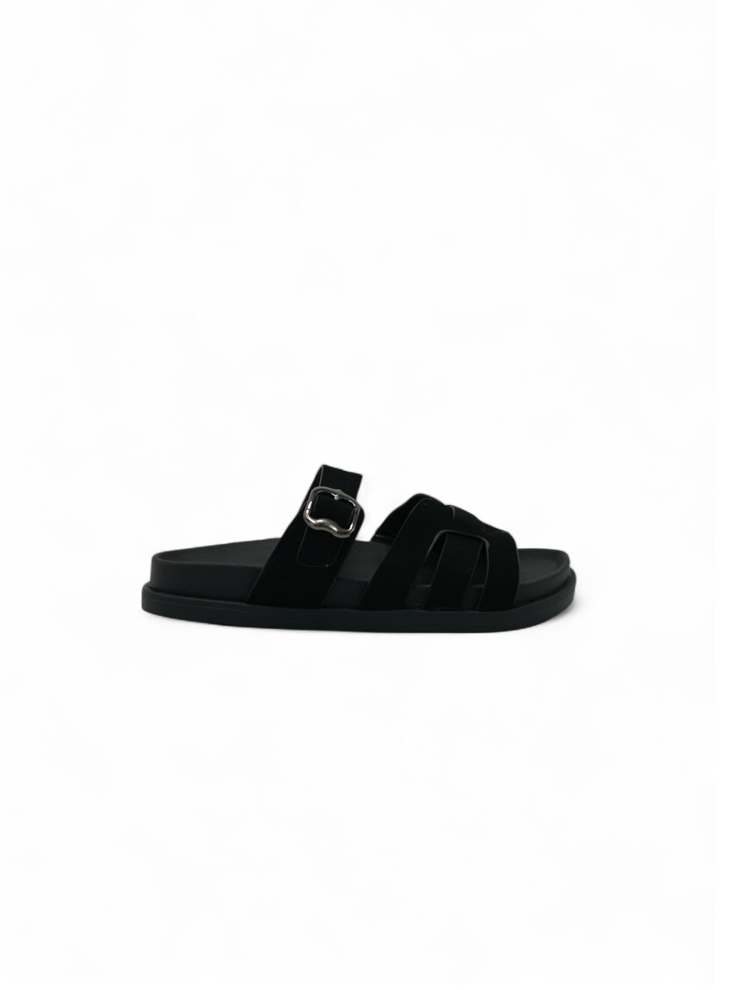 14480 – Sandalias Negras con Hebilla y Tiras Cruzadas