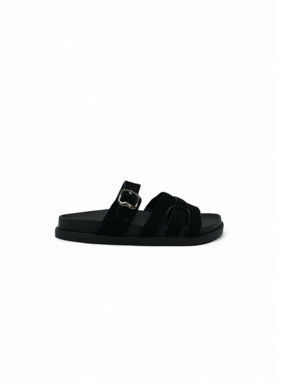 14480 – Sandalias Negras con Hebilla y Tiras Cruzadas