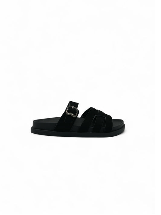 14480 – Sandalias Negras con Hebilla y Tiras Cruzadas