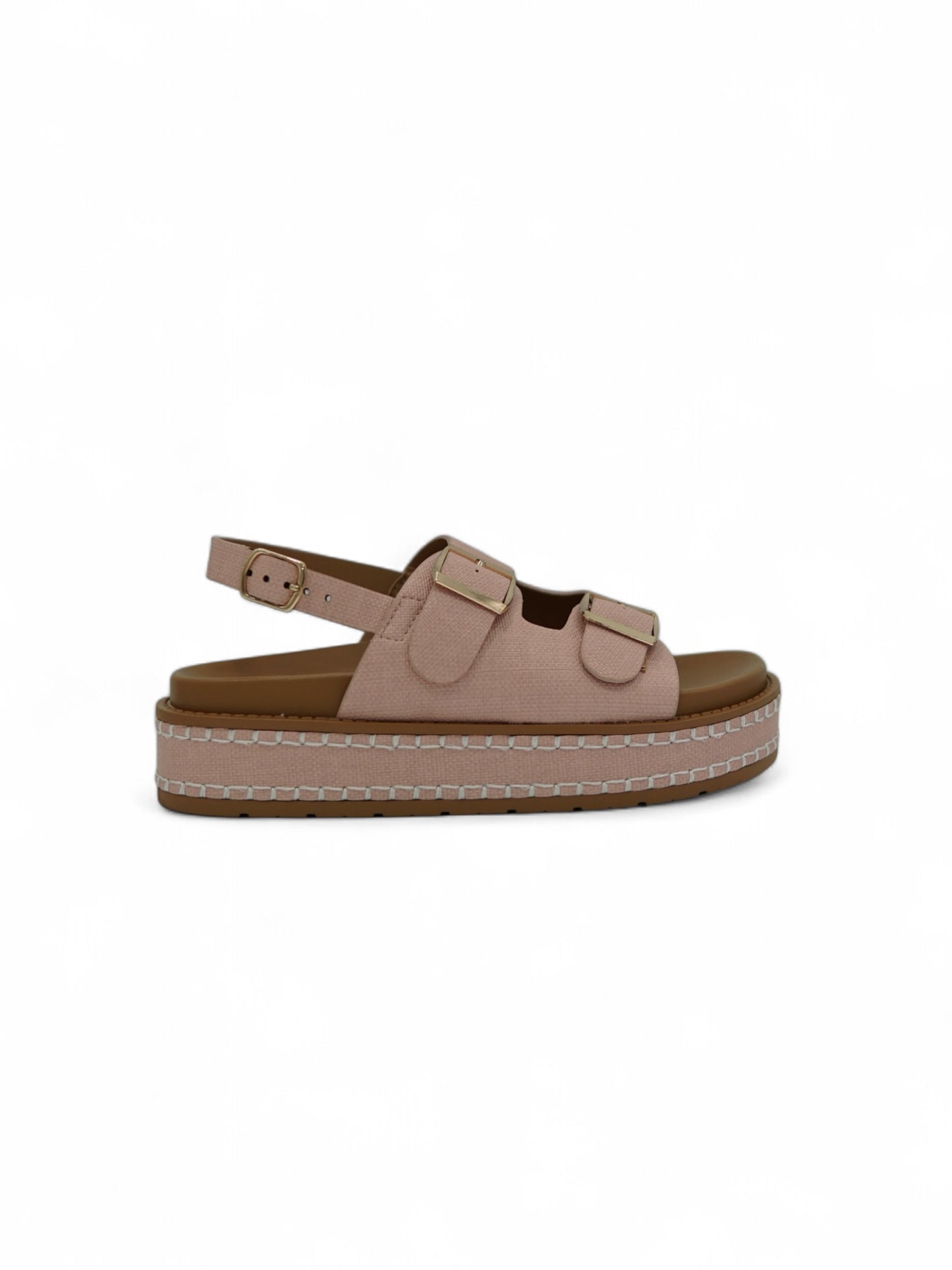 14348 – Sandalias Rosa Viejo con Plataforma Alta y Hebillas Doradas