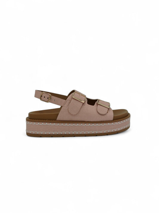 14348 – Sandalias Rosa Viejo con Plataforma Alta y Hebillas Doradas