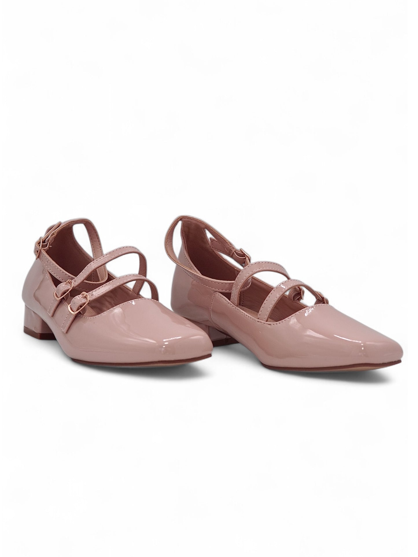 13593 - Zapatos Mary Jane para Mujer en Charol Nude Rosado con Tacón Bajo