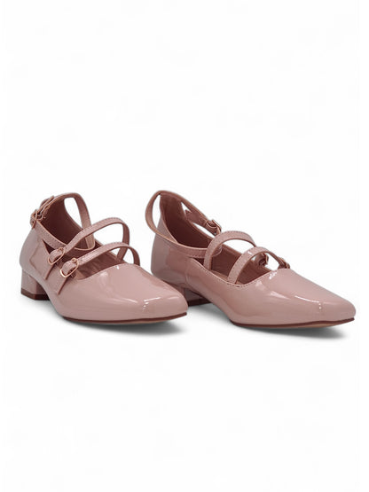 13593 - Zapatos Mary Jane para Mujer en Charol Nude Rosado con Tacón Bajo