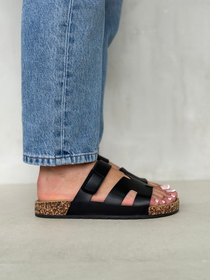 13989-Sandalias Planas de Mujer con Doble Hebilla