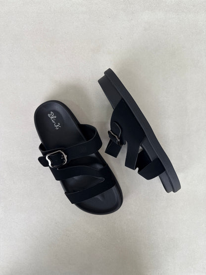 14472 – Sandalias Negras con Hebilla Metálica y Diseño Cruzado