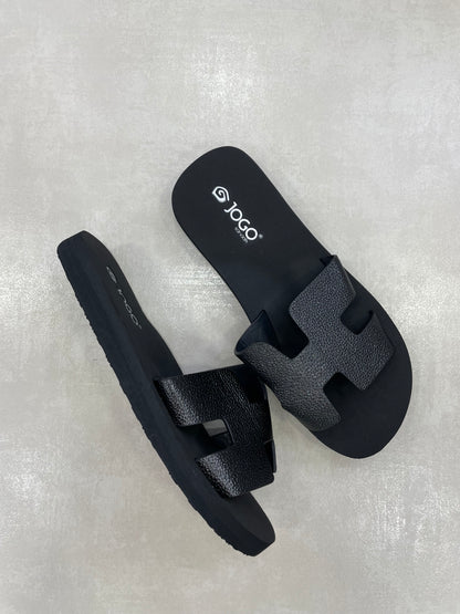 14385 – Sandalias Negras con Brillo Metálico