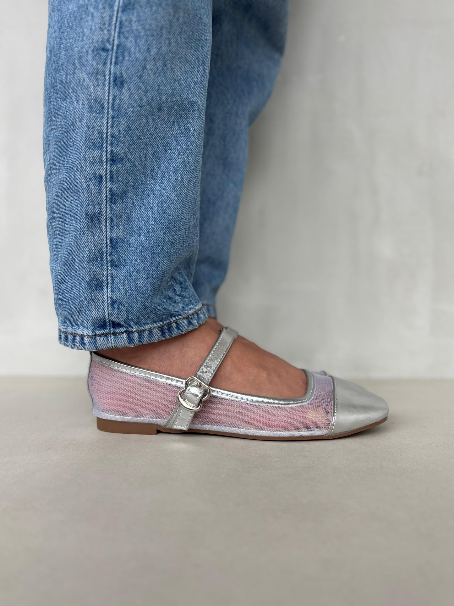 13770 - Bailarinas de Malla con Punta Metalizada Plateada