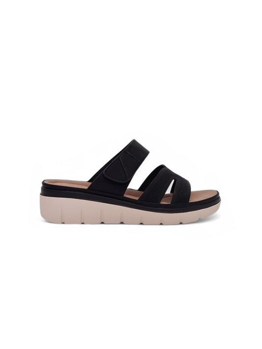 14032 - Sandalias Plataforma para Mujer en Negro con Tiras Anchas