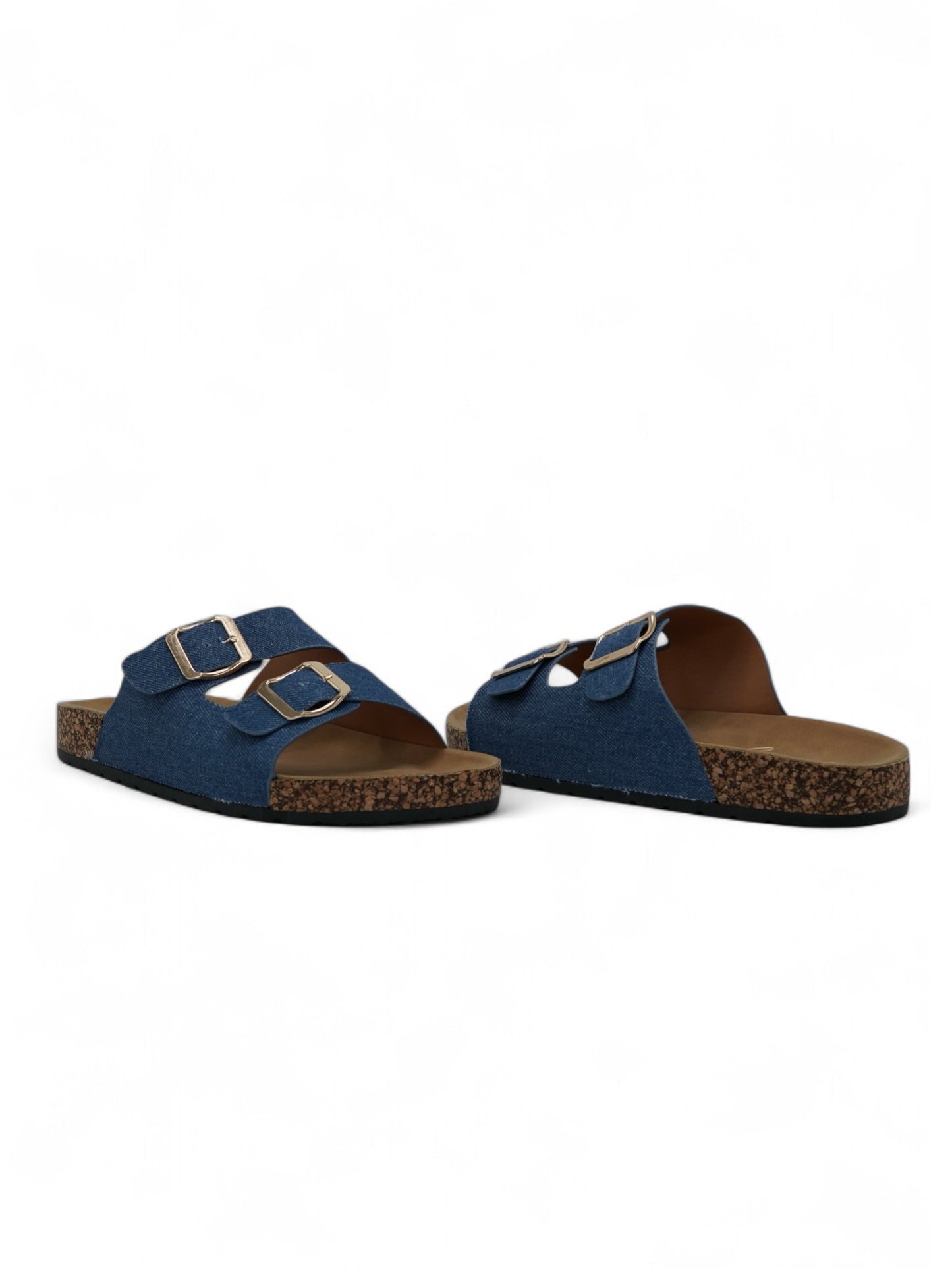 14311 – Sandalias Jeans con Doble Hebilla y Suela de Corcho