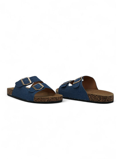 14311 – Sandalias Jeans con Doble Hebilla y Suela de Corcho