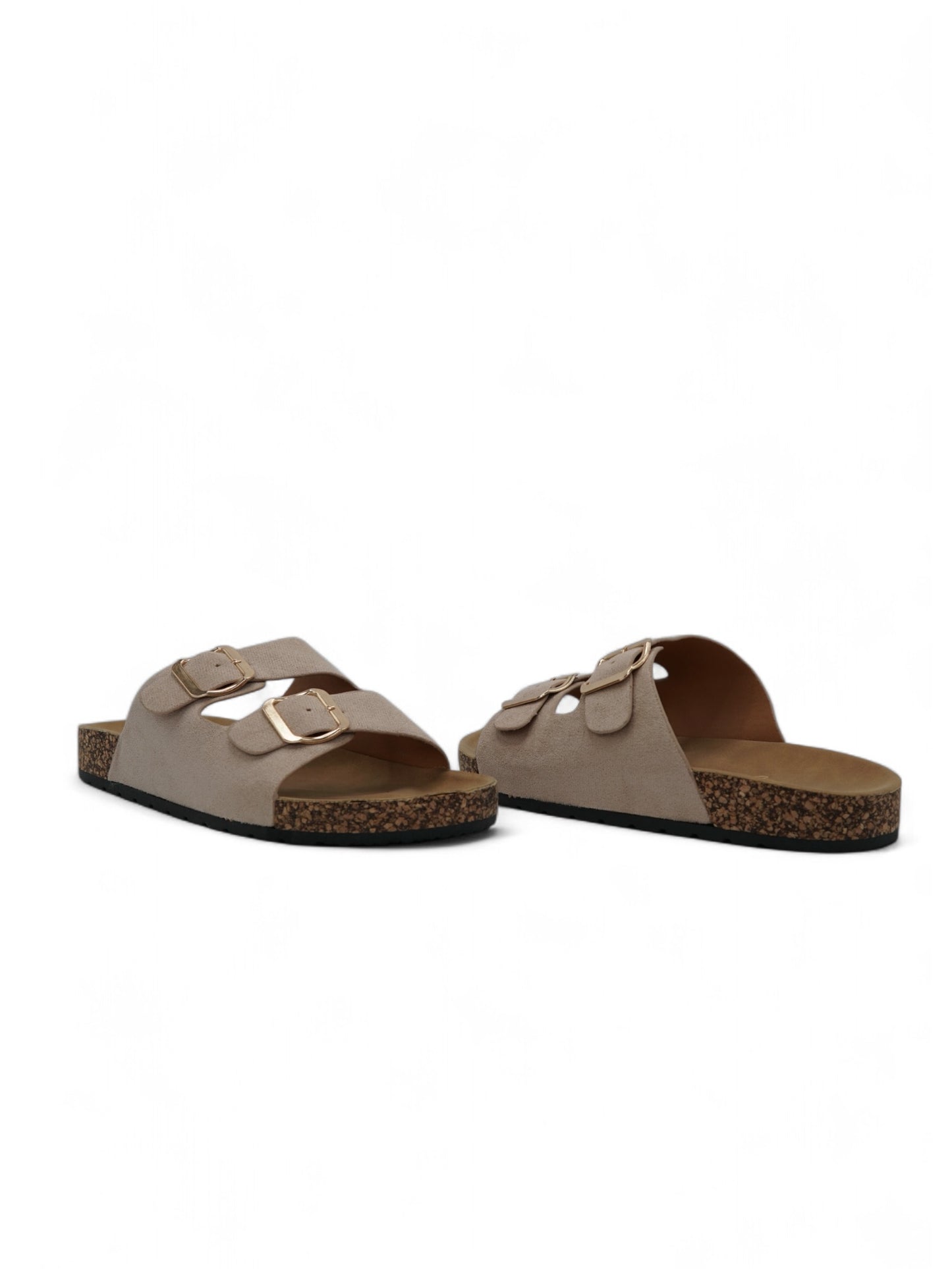 14308 – Sandalias Beige con Doble Hebilla y Suela de Corcho