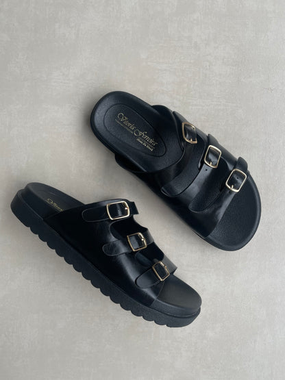 14420 – Sandalias Negras con Hebillas Metálicas