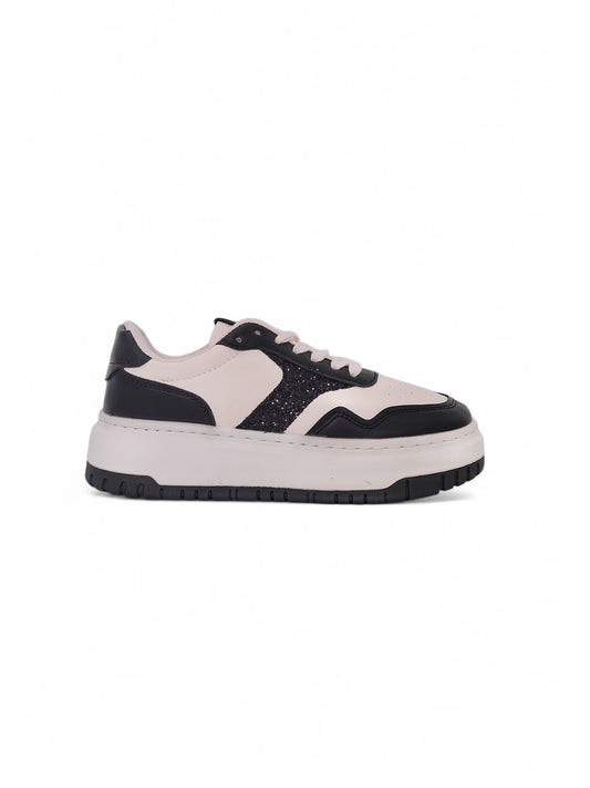 13559 - Tenis Urbanas para Mujer en Blanco y Negro con Detalles Texturizados