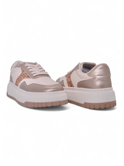 13561 - Tenis Urbanas para Mujer en Nude con Detalles Rosé y Brillantes