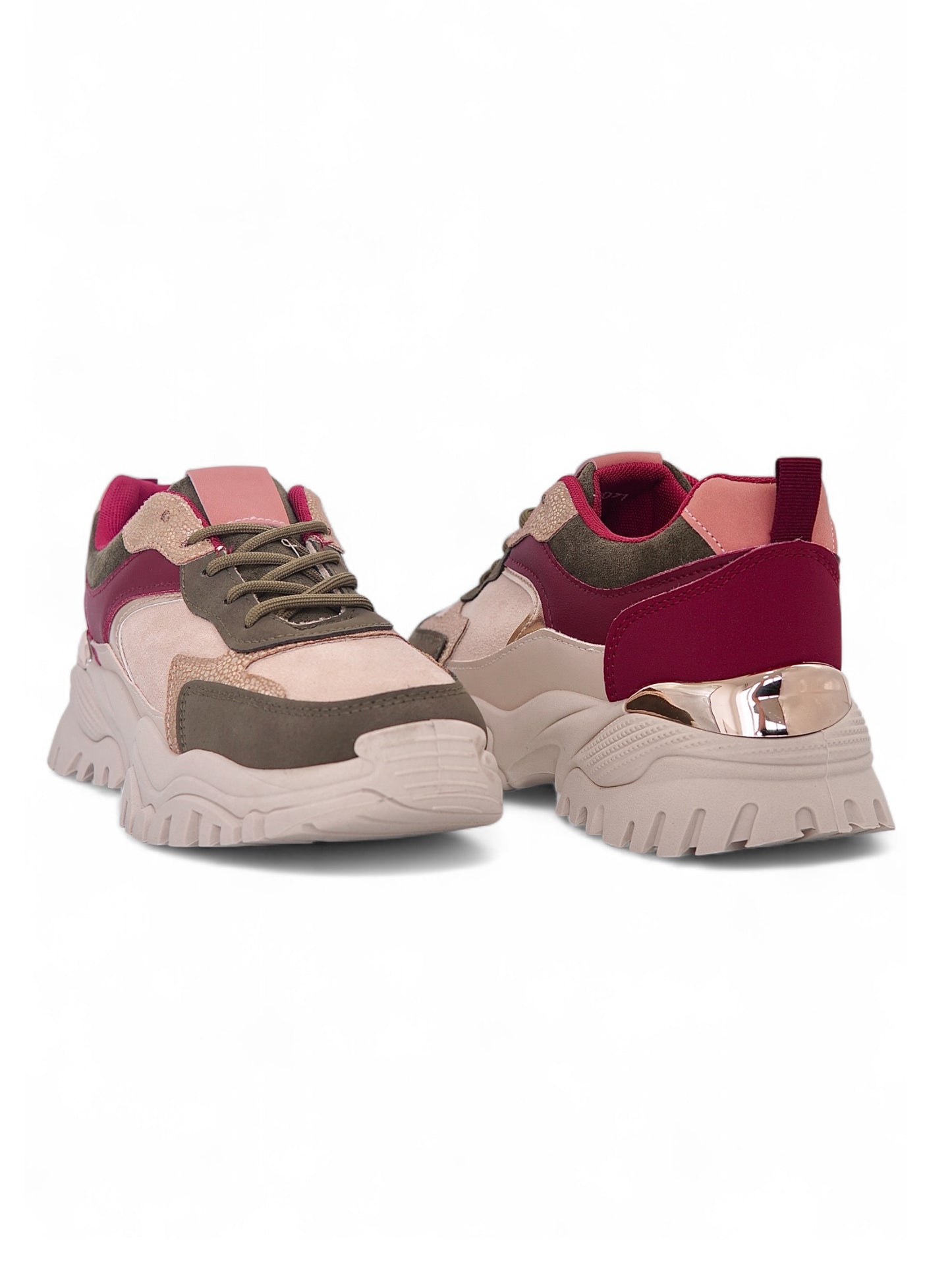 13547 - Tenis Chunky para Mujer en Tonos Burdeos, Rosado y Verde Oliva