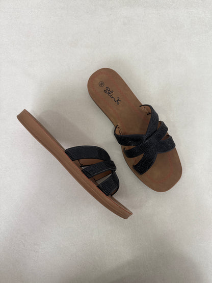 14499 – Sandalias Negras con Brillo Cruzado