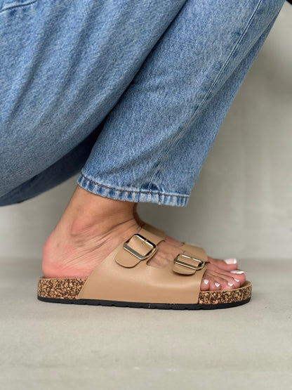 13987-Sandalias Planas de Mujer con Doble Hebilla