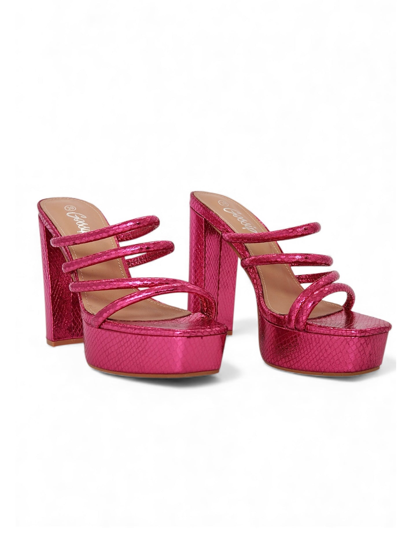 12007 - Sandalias para Mujer en Fucsia Metálico con Plataforma y Tiras
