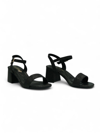 14335 – Sandalias negras con glitter y tacón cuadrado para dama