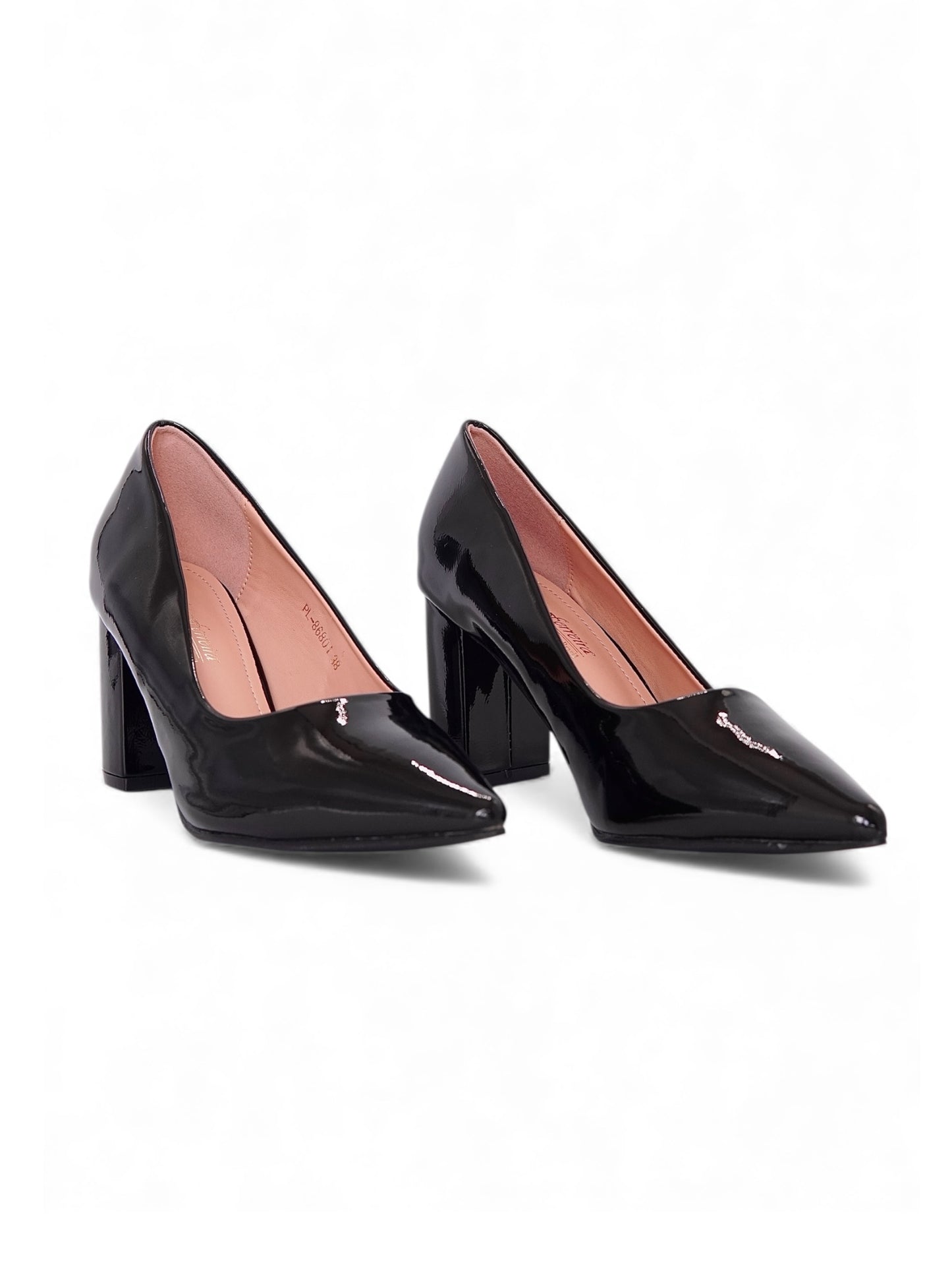 13618 - Stilettos para Mujer en Charol Negro con Tacón Grueso