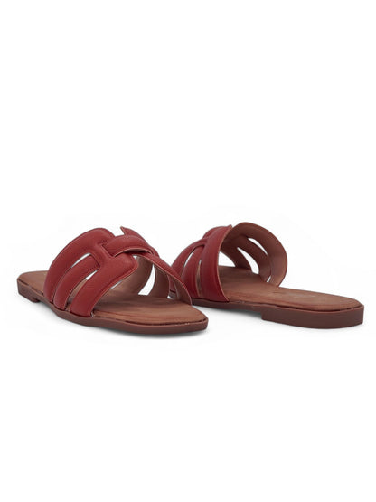 14042 - Sandalias Planas para Mujer en Color Vino con Tiras Acolchadas