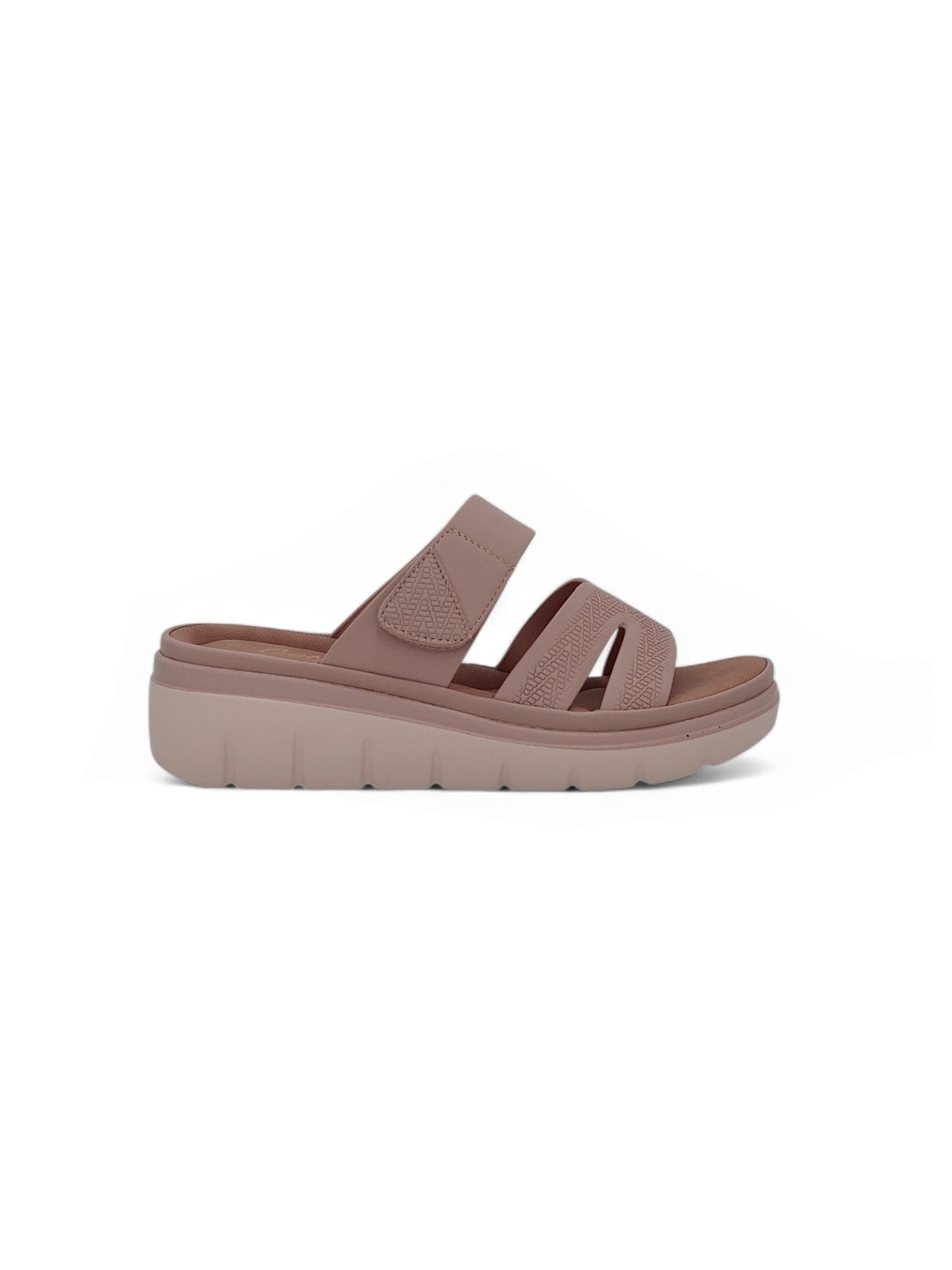 14034 - Sandalias Plataforma para Mujer en Nude Rosado con Tiras Anchas