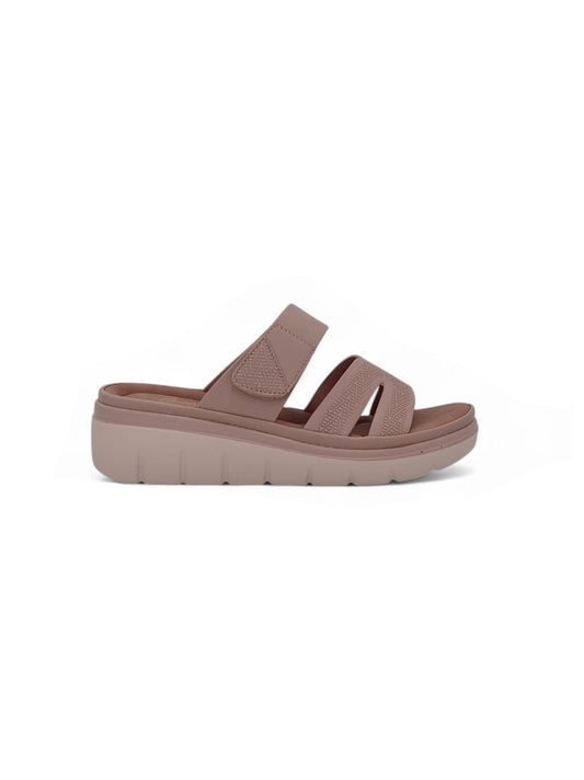 14034 - Sandalias Plataforma para Mujer en Nude Rosado con Tiras Anchas