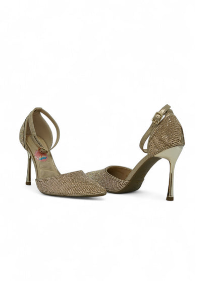 14262 – Tacones Rosa Gold con Brillos y Correa al Tobillo