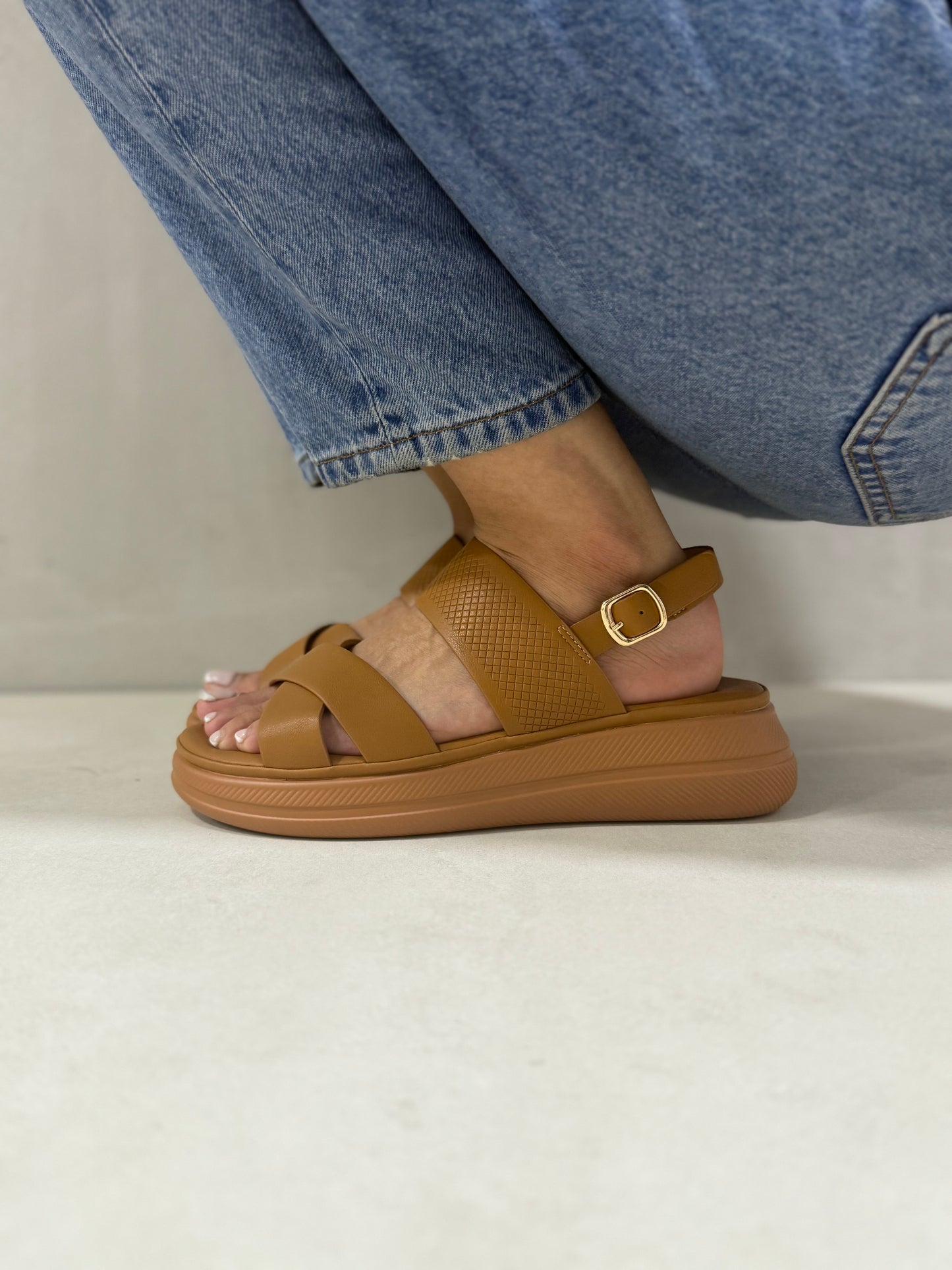 14027-Sandalias de Mujer con Plataforma y Doble Tira Cruzada