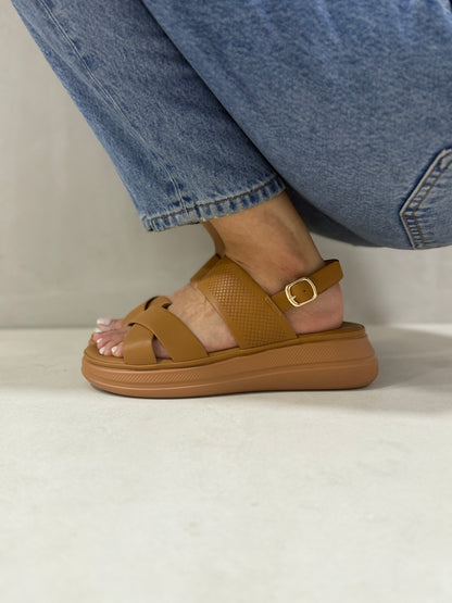 14027-Sandalias de Mujer con Plataforma y Doble Tira Cruzada