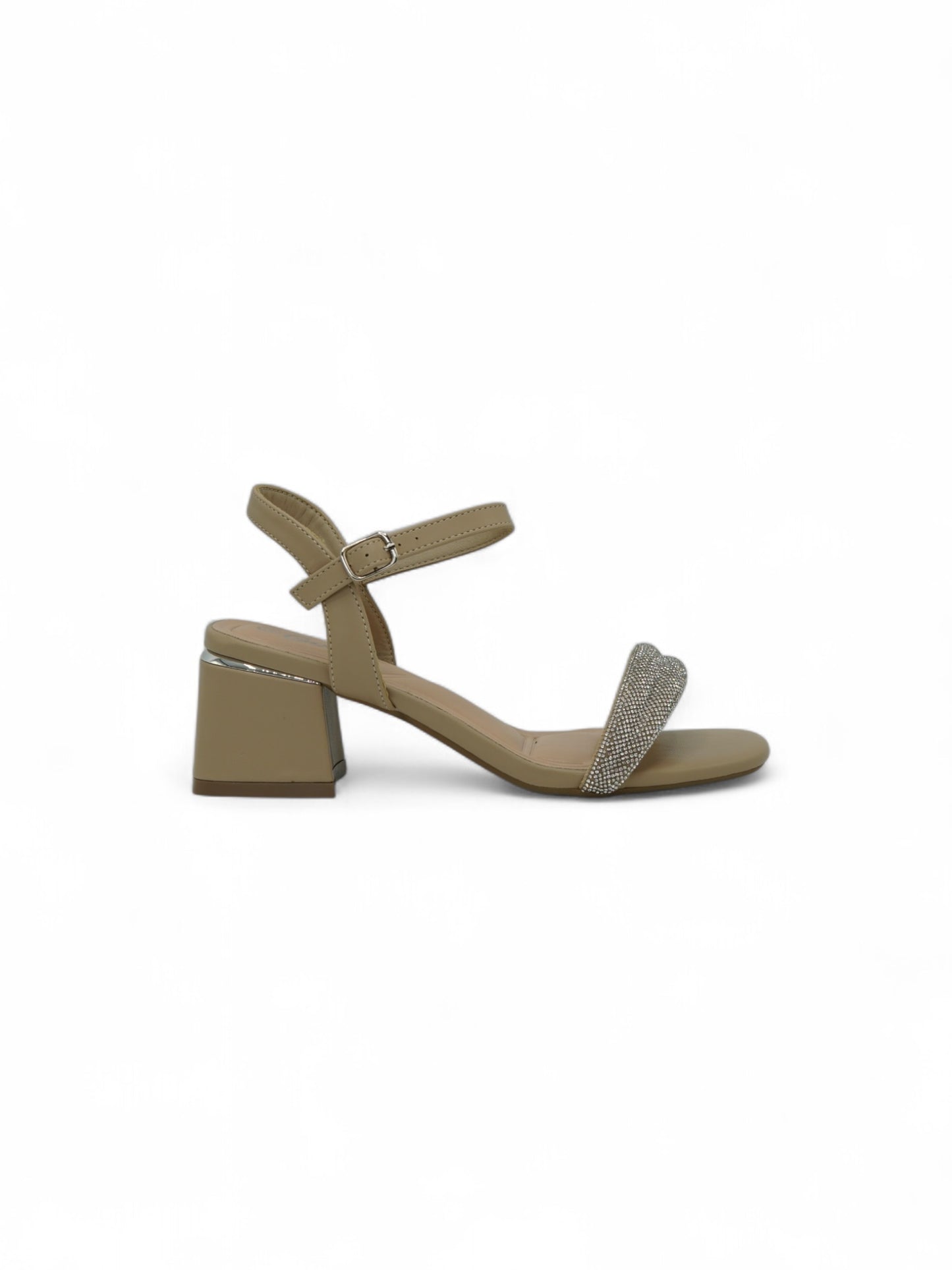 14336 – Sandalias Beige con Brillo y Tacón Cuadrado