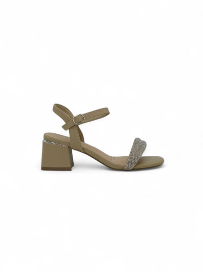 14336 – Sandalias Beige con Brillo y Tacón Cuadrado